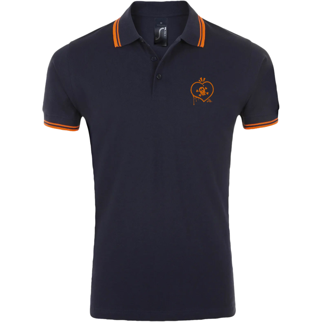 Polo marine broderie orange coeur & crâne